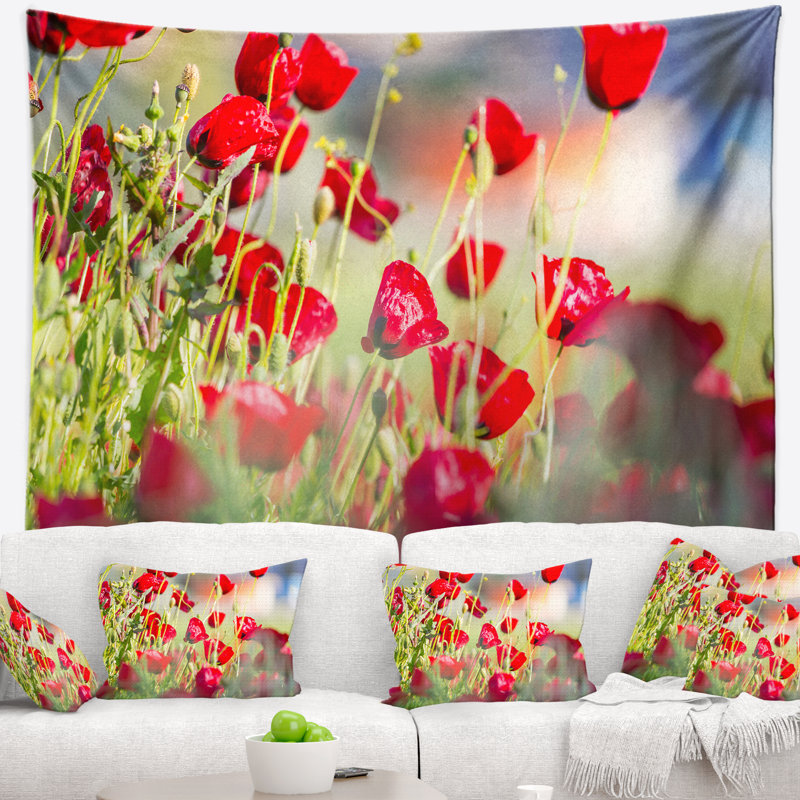 Tapisserie en fleurs rouge floral magnifique, H 78 po x l 92 po