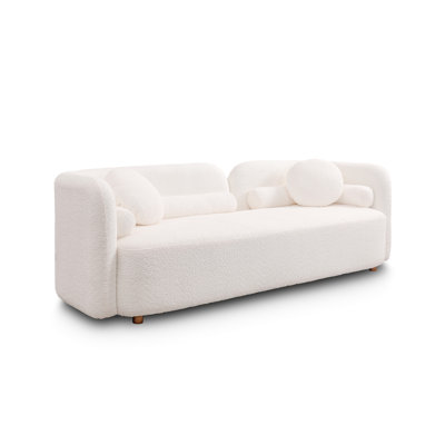 Living Room's White Boucle Fleece Couch With Minimalist Style, Easy To Assemble And Maintain Luxury Modern 3 - Seat In Boucle, Design For A Pure Comfortable Home Office Interior
