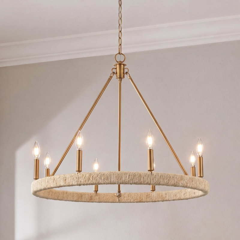 8-Light Candle Style Dimmable Wagon Wheel Chandelier