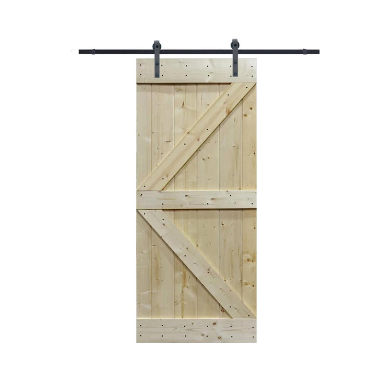 Porte de grange noueux en bois sans finition avec ensemble de quincaillerie d’installation