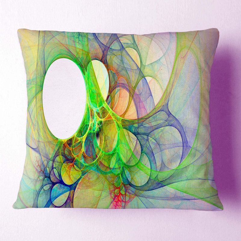 Fractal Angel Wings en vert - coussin abstrait imprimé, 16 po x 1 po, Vert, Coussin décoratif