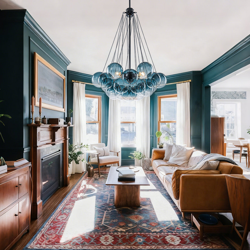 Chic Modern Gradient Glass Cluster Bubble Chandelier, Blue