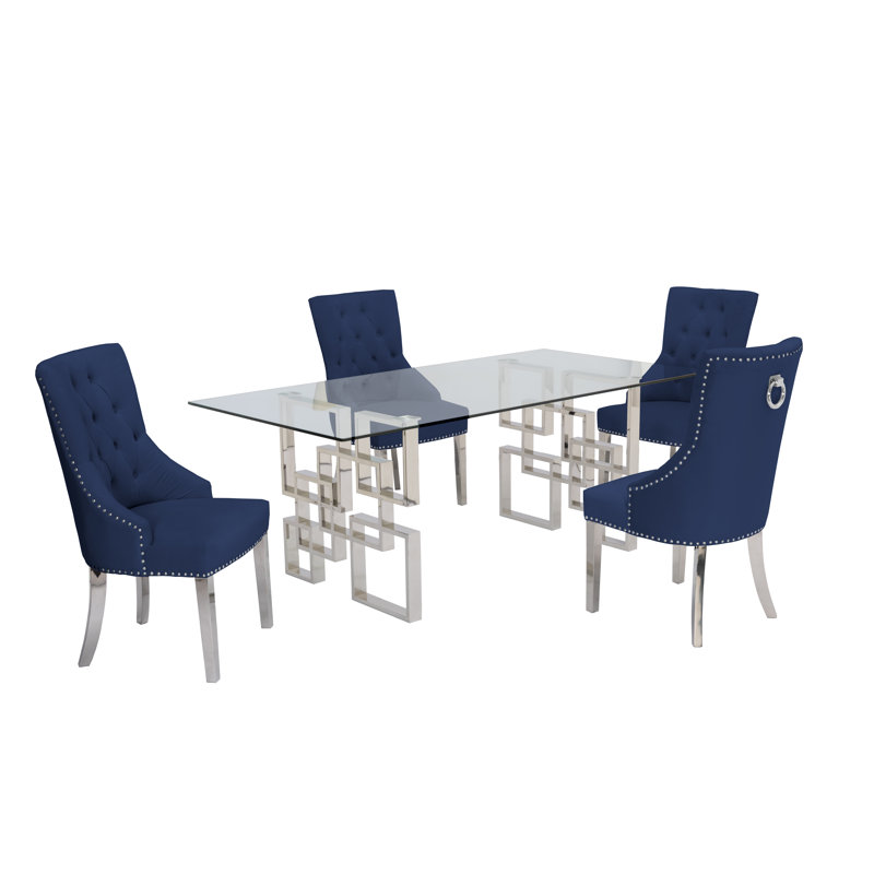 Bauxite 4 - Person Double Pedestal Base Dining Set, Navy Blue