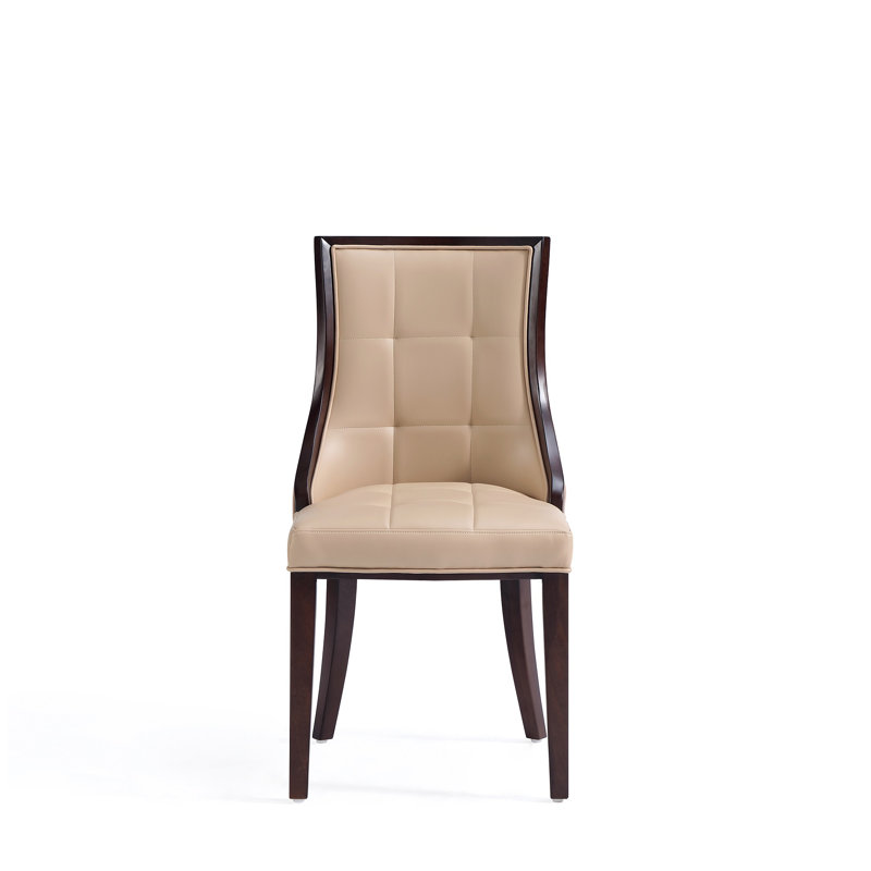 Tan Faux Leather Upholstered Side Chair with Solid Wood Legs