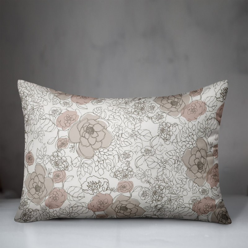 Floral Reversible Throw Pillow, Cream