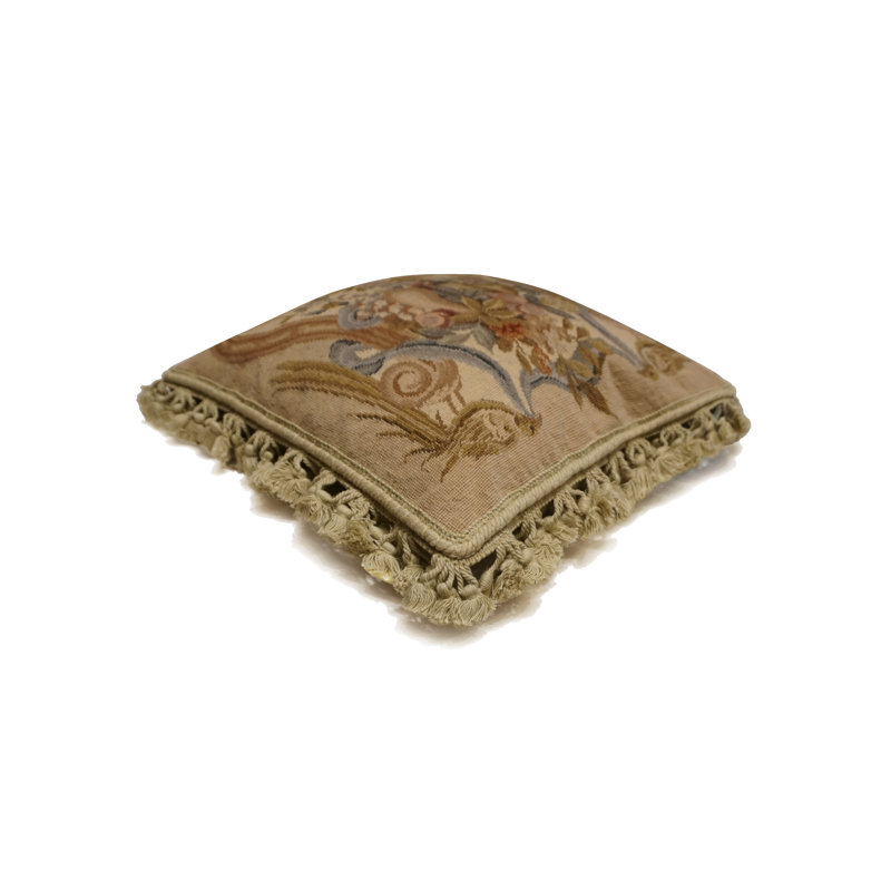 Needlepoint Square Pillow Cover & Insert, Beige Floral 1, Square 16"