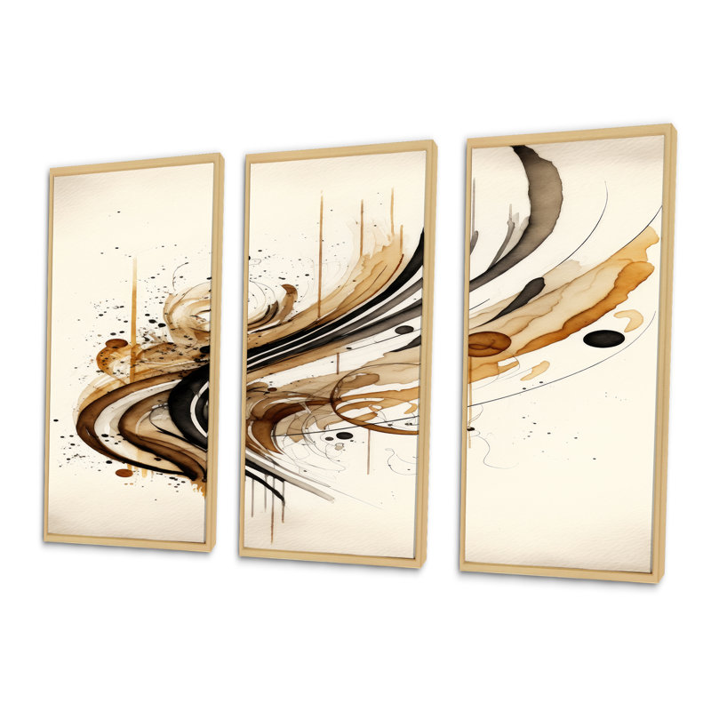 Mouvement brun et noir I - ensemble d'art mural moderne sur toile, H 28 po x l 36 po x P 1 po, Encadré naturel