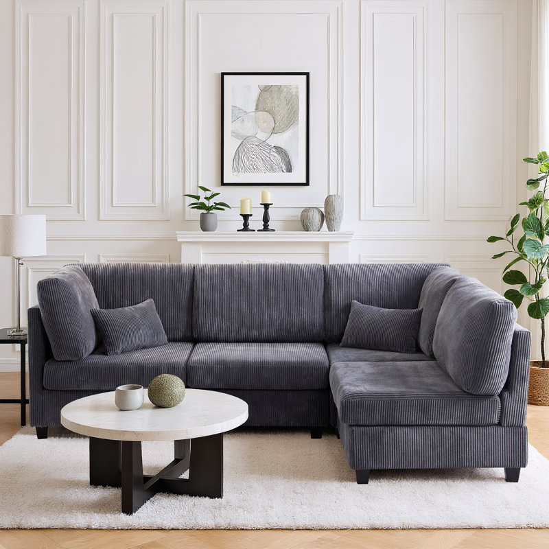 126” W Oversized 4-Seater Composable Modular Sofa, Dark Gray, Black
