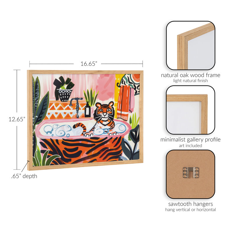 Art mural mignon avec salle de bain, Encadrement brun clair, H 16,65 po x l 12,65 po