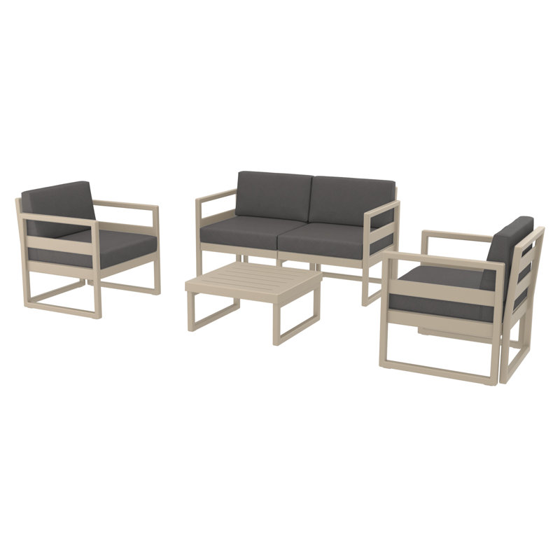 Ensemble de conversation pour patio 4 personnes Lane avec coussins en acrylique, Taupe, Toile gris anthracite Sunbrella®