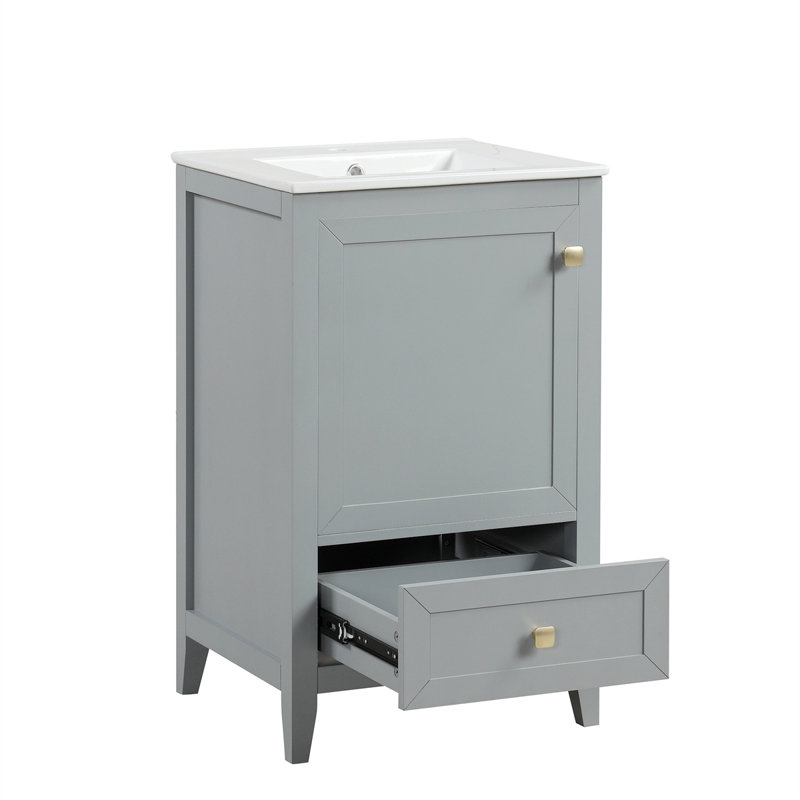 Meuble-lavabo de 20 po avec lavabo, armoire de salle de bain avec porte à fermeture douce, support de rangement et tiroir
