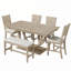 Ensemble de salle à manger 6 pièces en bois massif avec pieds demi-ronds, chaises rembourrées et banc-130147582