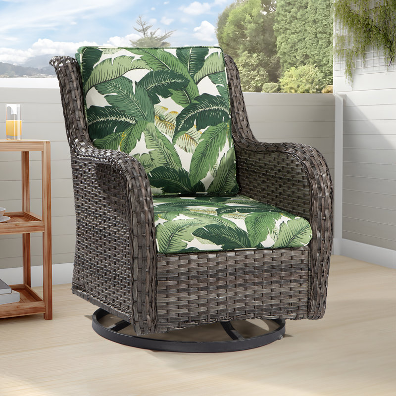 Chaise berçante d'extérieur en polyéthylène (PE) avec coussins Ashlamari, Brun, Palmiers se balançant - vert