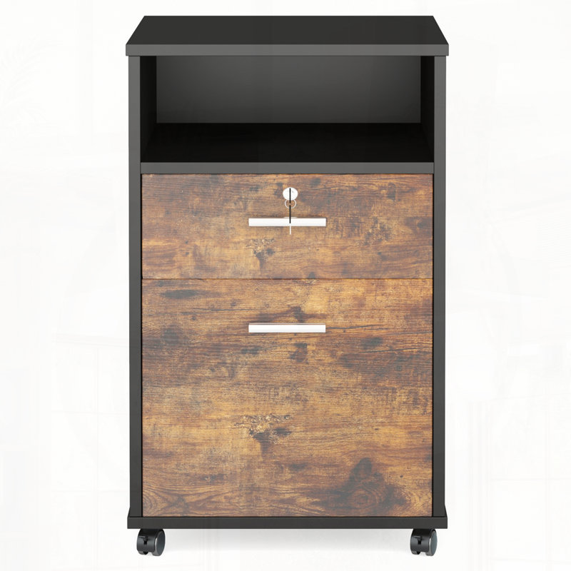 Mobile File Cabinet with Lock Drawers Rolling Printer Stand Open Shelf Storage Unit