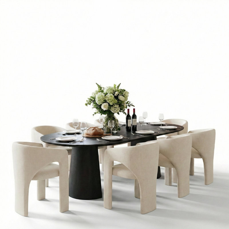 Ensemble de table de salle à manger extensible 47 "à 83" avec chaises rembourrées, 9 pièces : table, 8 chaises, Beige