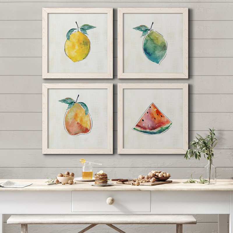 Happy Lemon - ensemble de 4 peintures sur toile encadrées, Cadre blanc, H 17 po x l 34 po x P 1,5 po