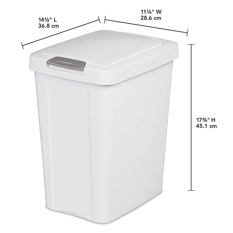 Sterilite 10438004 7.5 Gal TouchTop Wastebasket w/ Titanium Latch, White 12 Ct