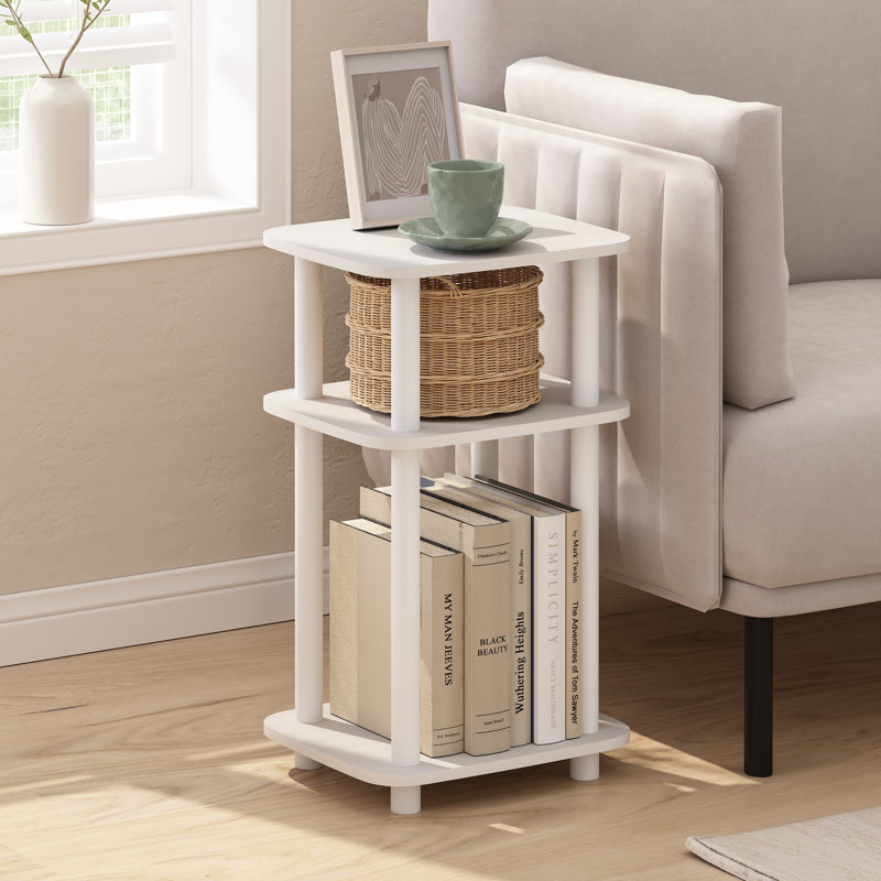 Furinno Just 3-Tier Turn-N-Tube Curve End Table, Side Table, 1-Pack, , White Top/White Base