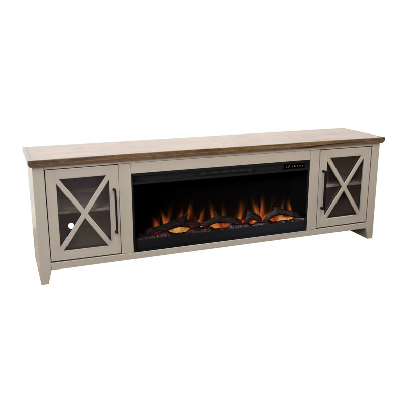 Meuble télé Ithaca de 83 po pour téléviseur de 95 po ou moins, assemblage minimal requis, finition grès et bourbon, Beige