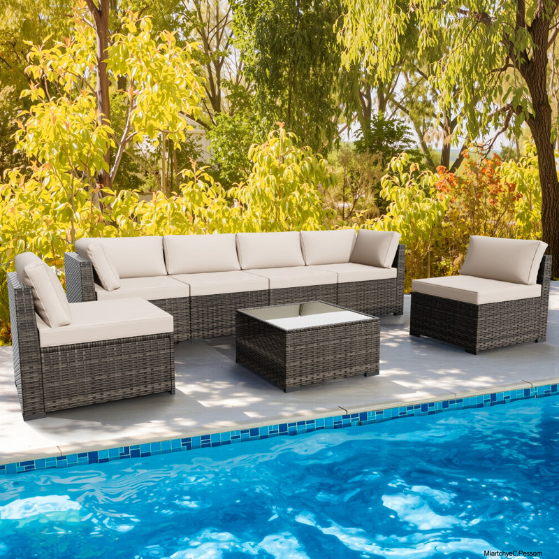 6-person Outdoor Seating Group With Cushions, Beige