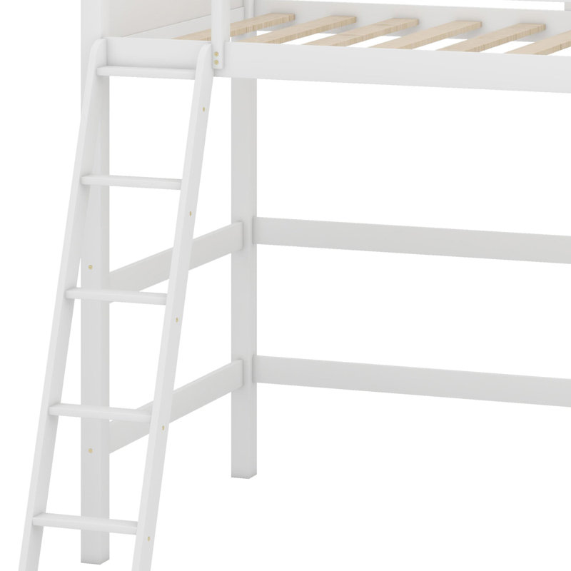 Lit mezzanine en bois avec échelle, White