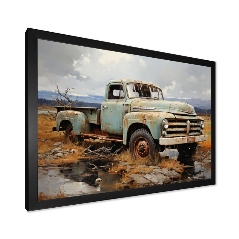 Pickup Truck Atmospheric Impressionism I - Transportation Wall Art Prints, H 12 po x l 20 po x P 1 po, Cadre simple noir