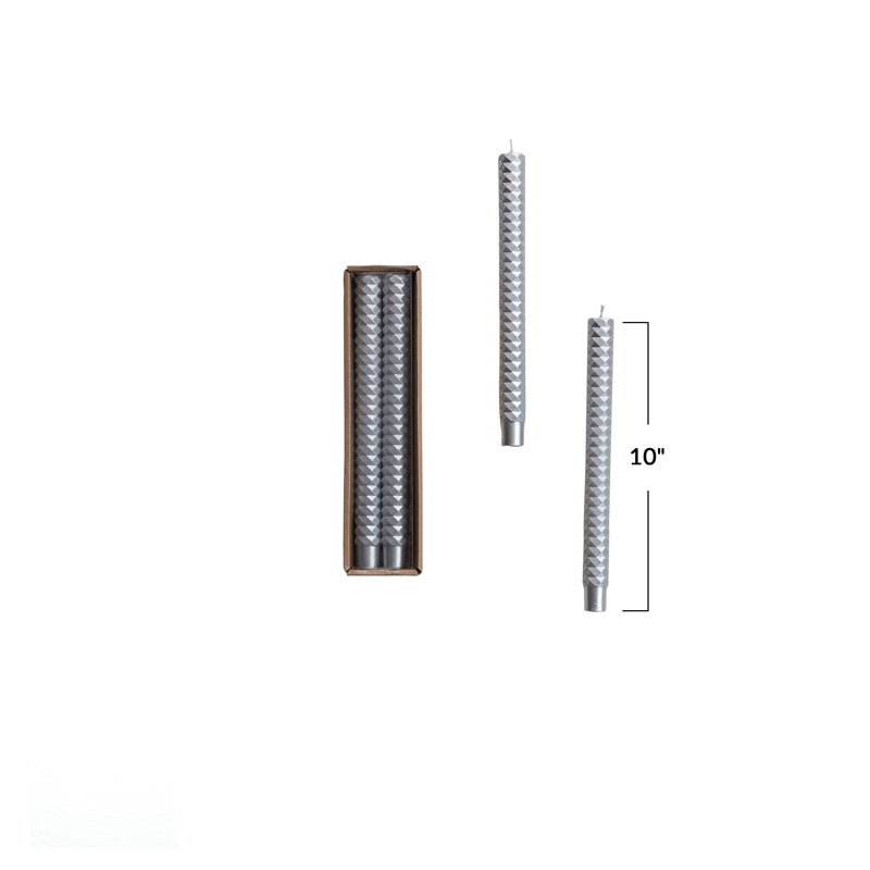 2-Piece Unscented Faceted Taper Candles In Box, Silver