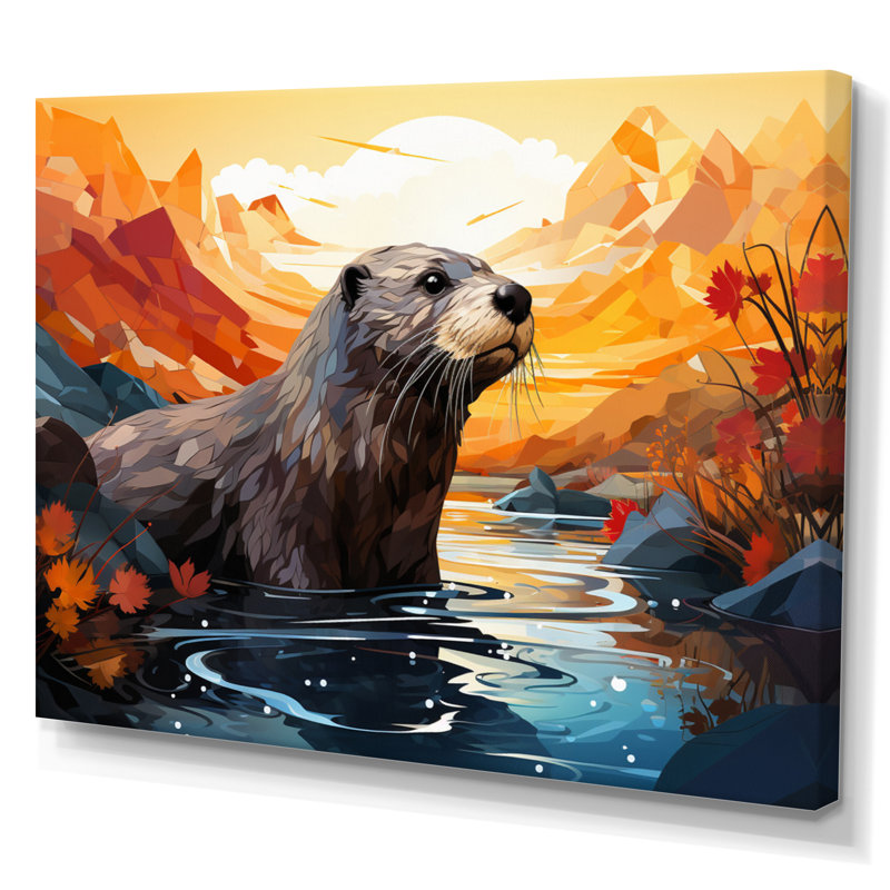 «Yellow Otter Playful River Dweller» sur toile, H 24 po x l 32 po x P 1 po, Toile tendue