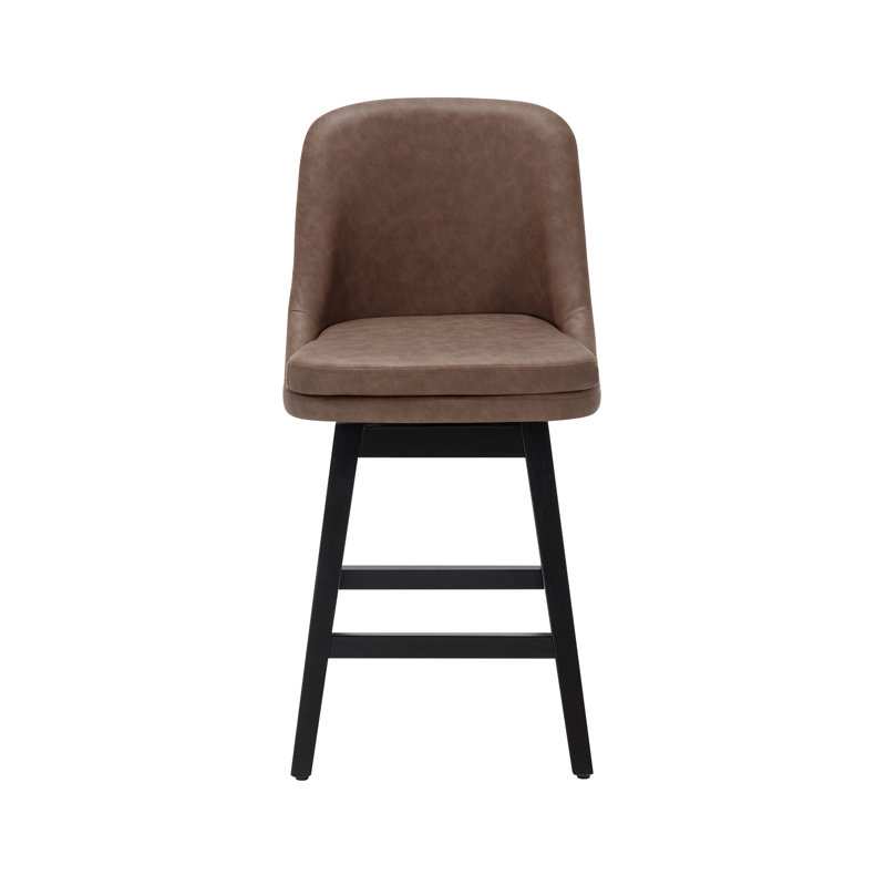 Swivel Bar Stools Set of 2, 26" Counter Height Bar Stool with Solid Wood Legs, Modern Farmhouse Barstool Chairs for Kitchen Island and Counter Height, PU Leather in Vintage Brown