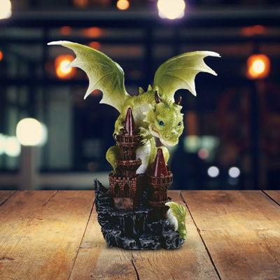 Jerimi 6.75"H Green Dragon Baby on Castle Figurine Unique Gifts