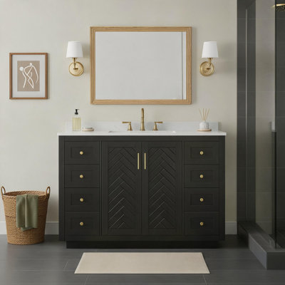 Meuble-lavabo de style campagnard de 48 pouces avec comptoir en MDF, armoire à 6 tiroirs et 2 portes