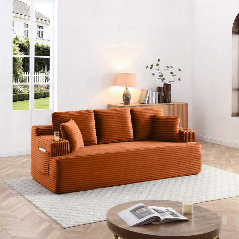 Canapé Boneless avec 2 coussins, Orange, 3
