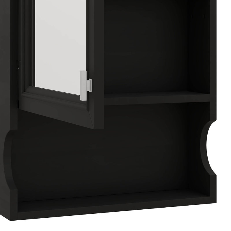 Rangement mural de salle de bain de 20 pouces avec miroir, armoire compacte avec porte, Noir