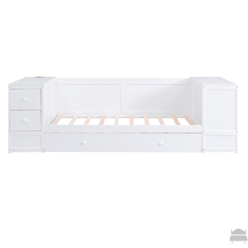 Twin Size Daybed With Storage Arms, Trundle And Charging Station