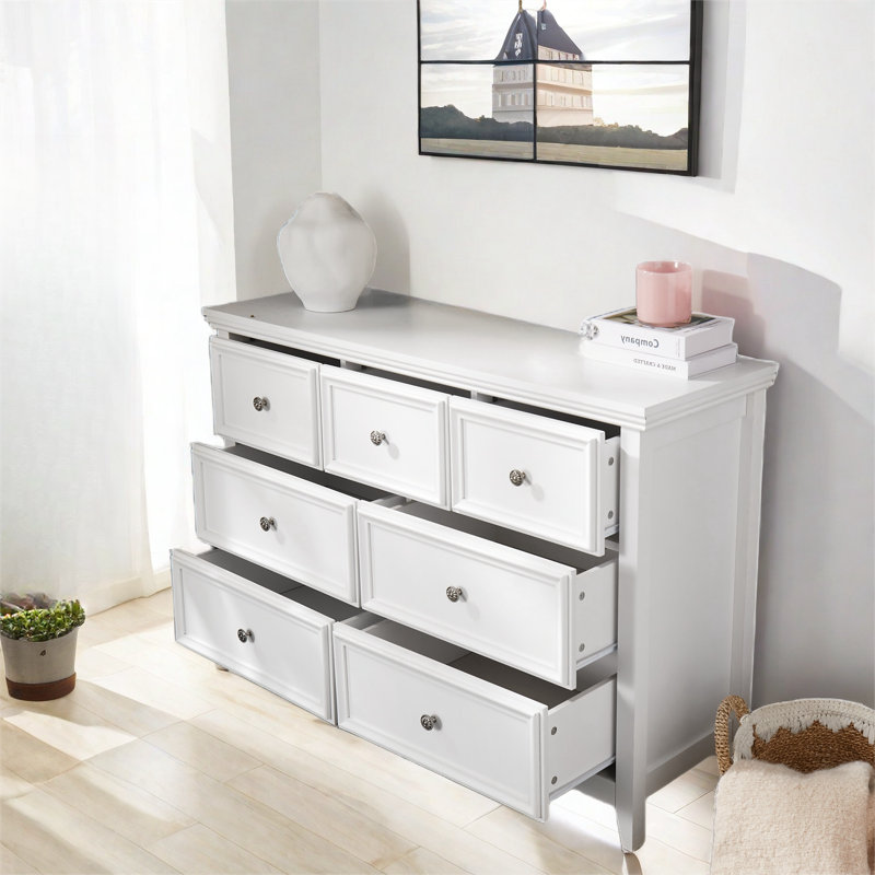 Kattan 7-Drawer Dresser with Metal Handles, White