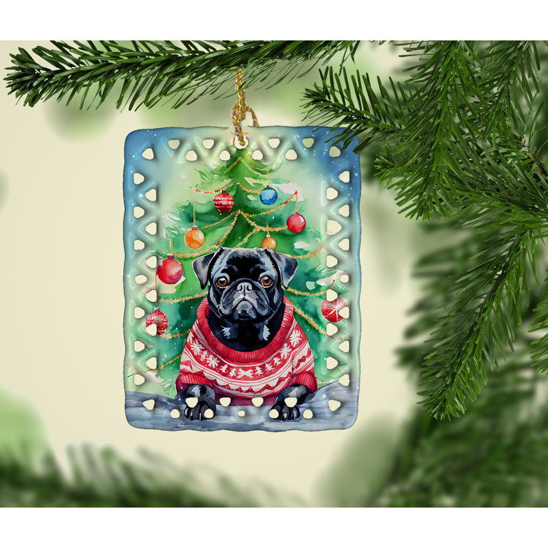 Ornement en porcelaine de Noël carlin, Pug 3590