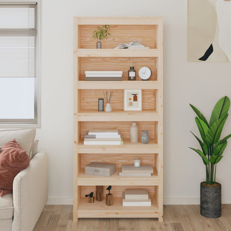 183cm H Solid Wood Standard Bookcase, Light Brown, 183cm H x 80cm W x 35cm D