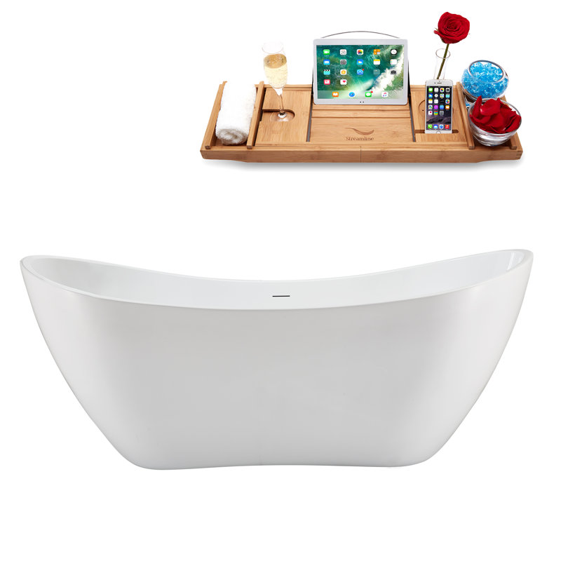 1790.7mm x 800.1mm Soaking Acrylic Bathtub, Polished Chrome/Glossy White