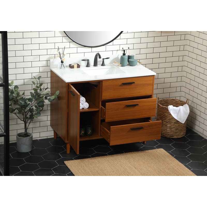 Baldwin 42'' Single Bathroom Vanity with Engineered Marble Top, Teak