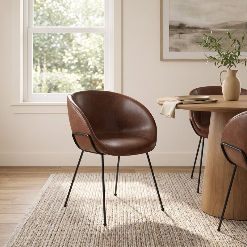 Ardea 18'' H Faux Leather Upholstered Armchair, Dark Brown Faux Leather, Matte Black