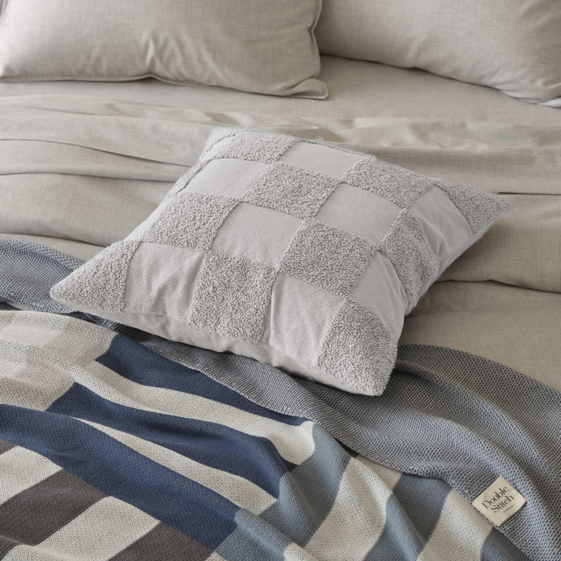 Double Stitch 100% Cotton Throw Pillow Covers - Set of 2 Checkered Tufted Boho Decorative Pillow Covers 20x20, Made in India, Square Cushion Case, Modern Home Decor for Couch, Sofa