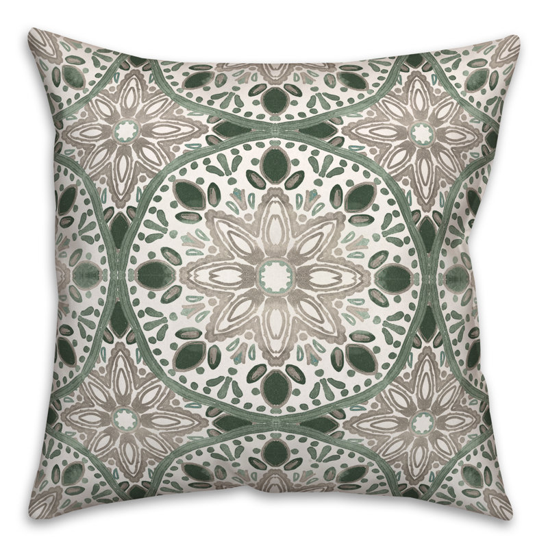 Green and Beige 18" Square Water-Resistant Throw Pillow
