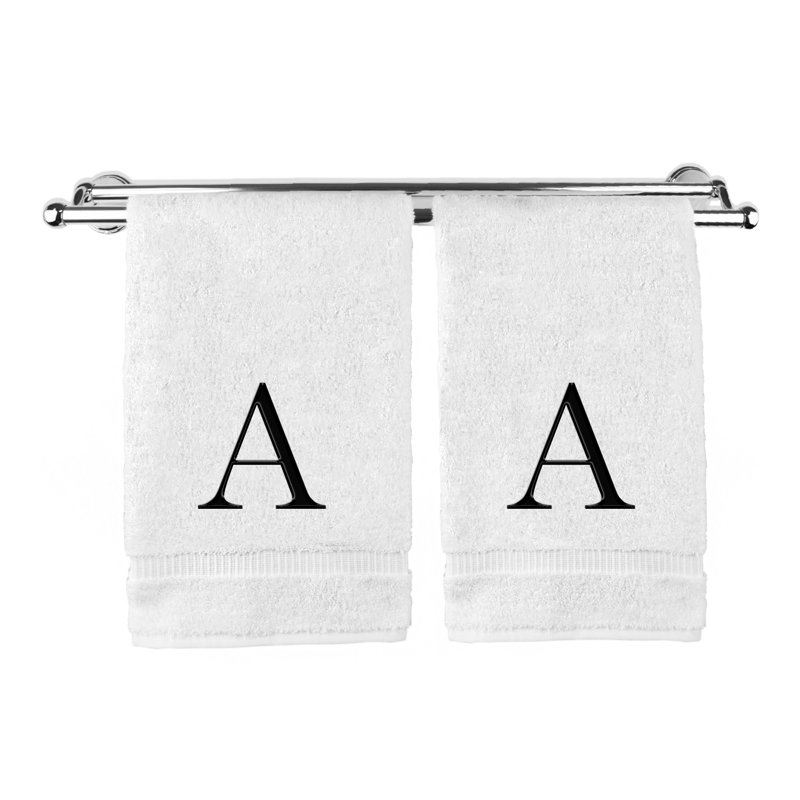 Essuie-mains monogrammés - ensemble de 2 - lettre bloc, A, Blanc / noir