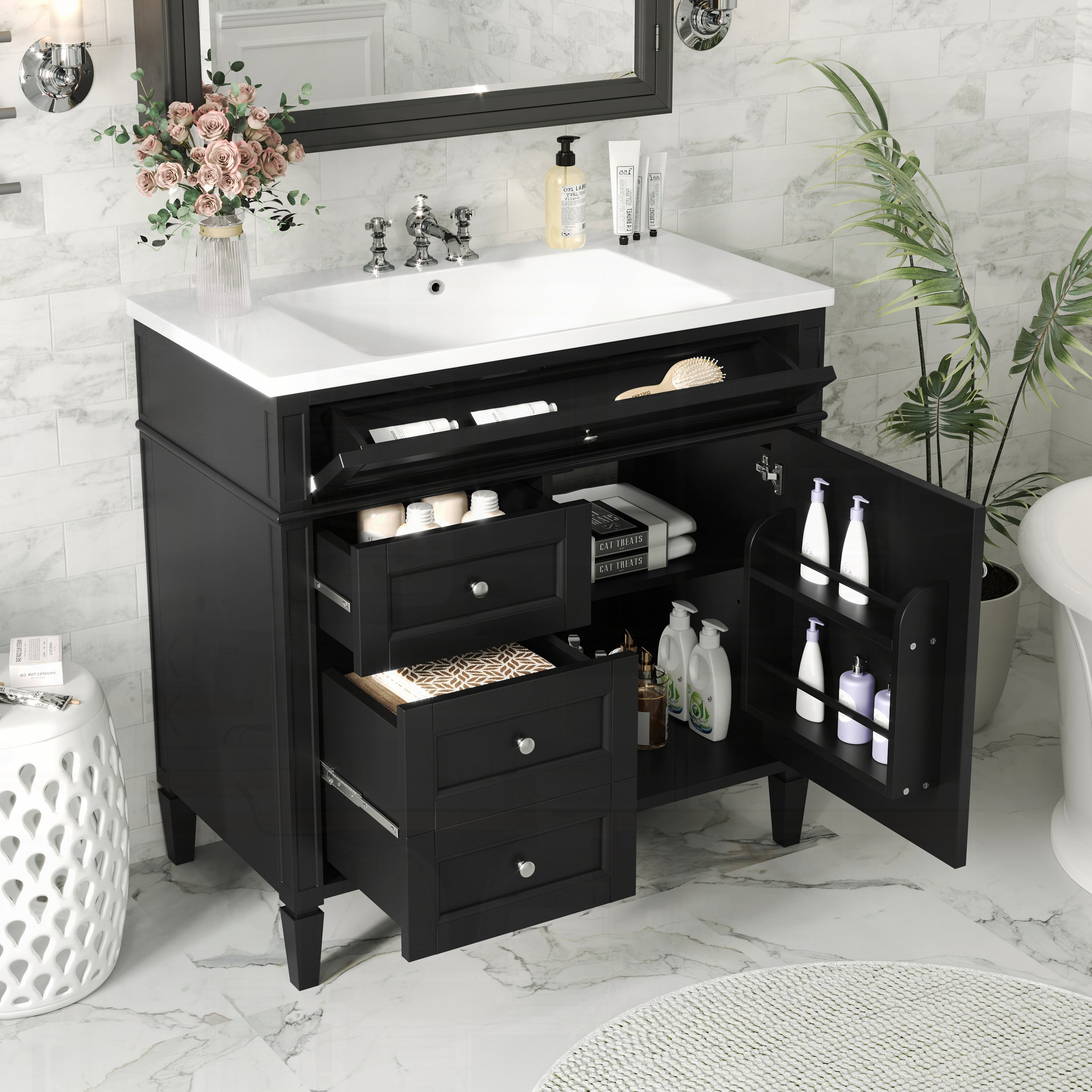 Red Barrel Studio Modern Bathroom Vanity with Drawers and Top Sink ...