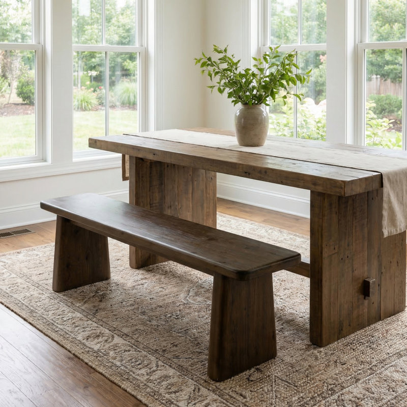 55.1" Solid Wood Bench, Rustic Entryway Bench