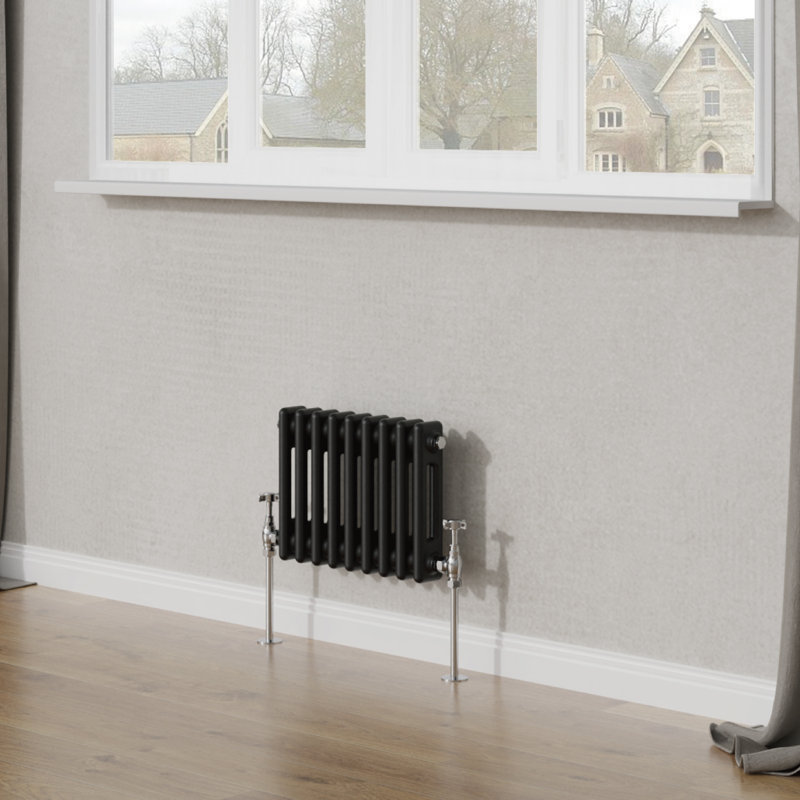 Lorenz Horizontal Traditional Column Radiator Black, 30cm H x 42.5cm W x 7cm D