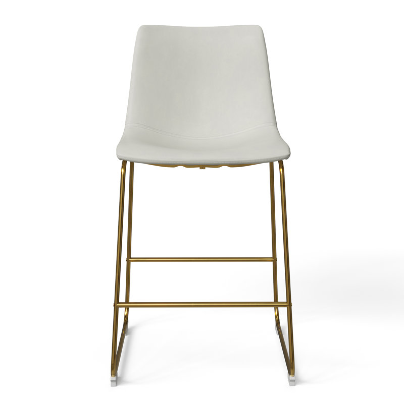 Nia Vegan Leather Bar & Counter Stool, Counter Stool (24" Seat Height), Vintage Cream, Gold