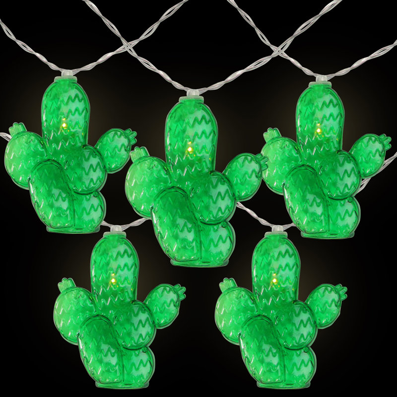 10-Count Green Prickly Pear Cactus LED String Lights - 4.5ft Clear Wire