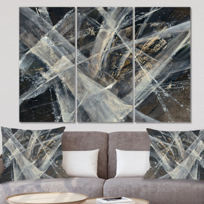 " Abstract Glacial Black And White " 3 - Pieces Painting Print