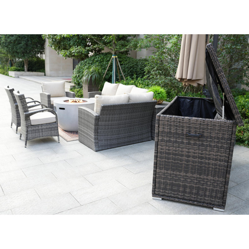 - Person Patio Conversation Set with Cushions, Beige, Gray